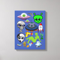 Cartoon Space Aliens Grays UFO Art Collage feuille
