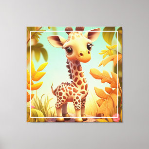 Toile Cartoon Tropical Cute Baby Giraffe