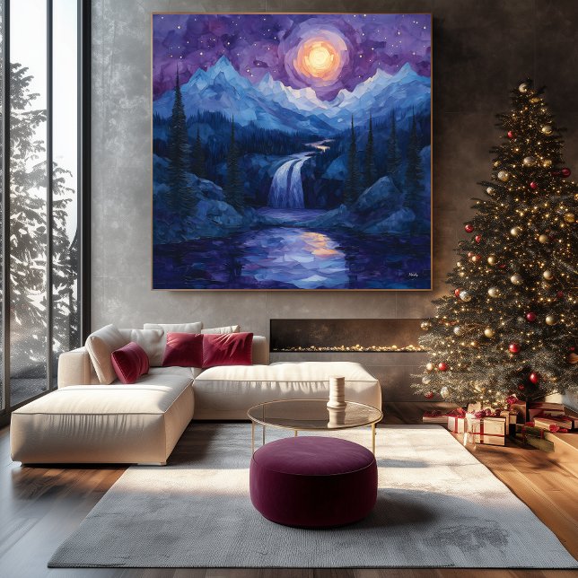 Toile Cascade abstraite au clair de lune sous un ciel ét (Créateur téléchargé)