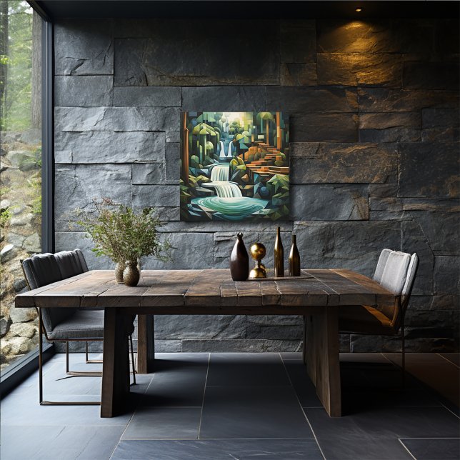 Toile Cascade Abstraite de 24 pouces Carré et arbres (Créateur téléchargé)