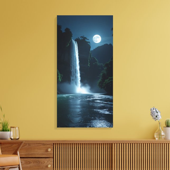 Toile Cascade au Clair de Lune – Paysage Nocturne Cinéma (Insitu(Salon))