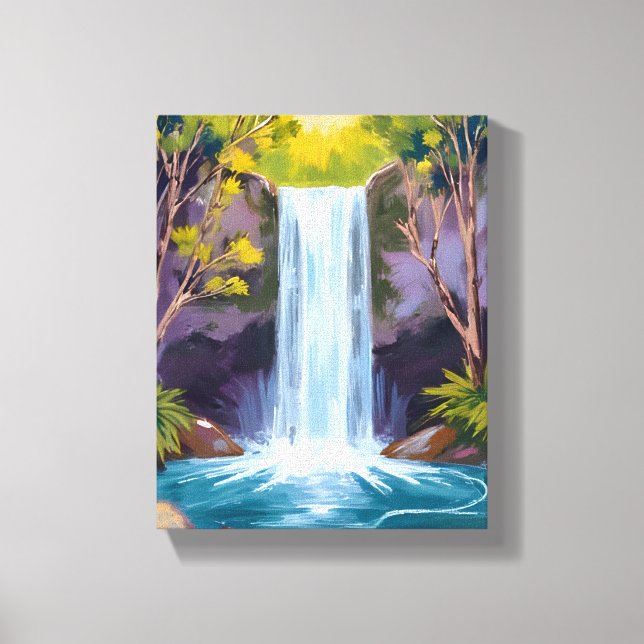 Toile Cascade bleue | Peinture de paysage forestier de l (Recto)
