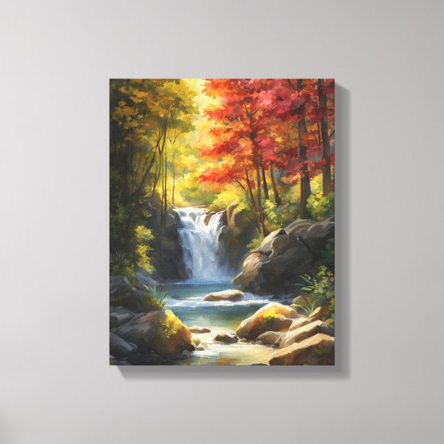 Toile Cascade dans la forêt d'automne animée (Recto)
