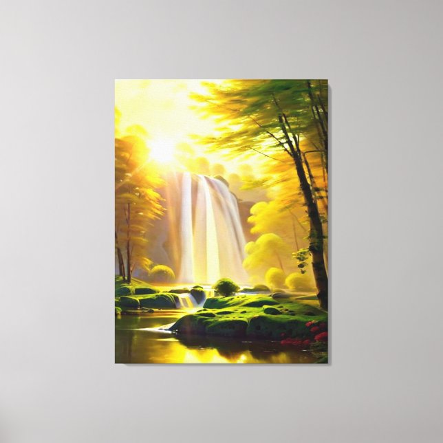 Toile Cascade de lever de soleil Arbres Rivière Beau Pay (Recto)
