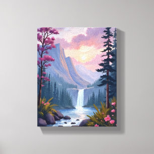 Toile Cascade Fantaisiste   Paysage Floral Magique