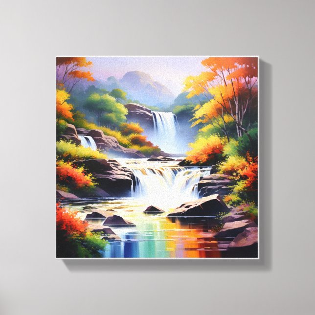 Toile Cascade majestueuse aux couleurs d'automne vibrant (Recto)