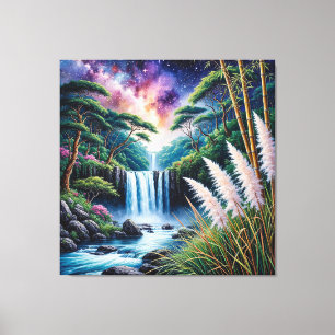 Toile Cascade Majestueuse dans une Forêt Luxuriante sous