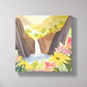 Toile Cascade tropicale   Paysage aquarelle florale