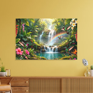Toile Cascades Arc-en-ciel Colibris Cachette Tropicale