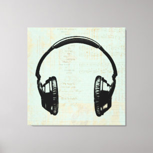 Toile Casque Musique Illustration Vintage Mint Green