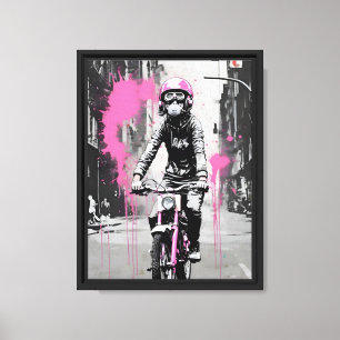 Toile Casque rose Banksy sur vélo
