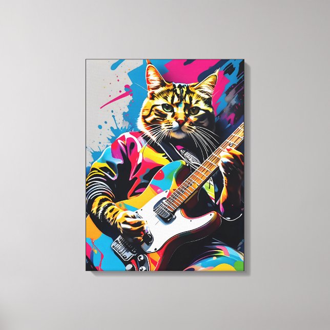 Toile Cat joue de la guitare, graffiti rock (Recto)