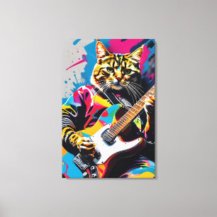 Toile Cat joue de la guitare, graffiti rock