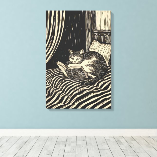 Toile cat reading in bed (Insitu (Plancher de Bois))