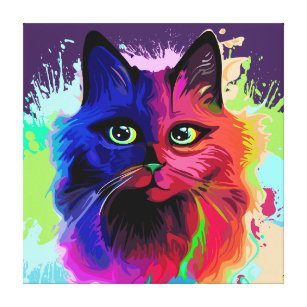 Toile Cat Trippy Psychedelic Pop Art