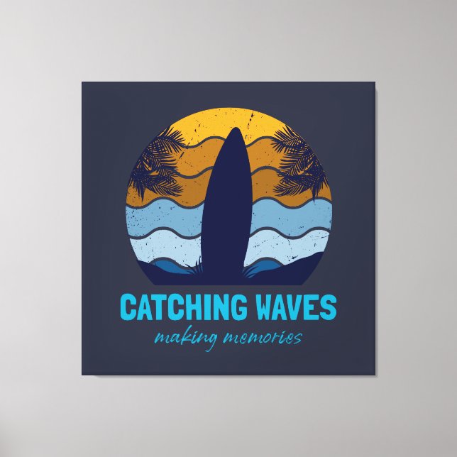 Toile Catching Waves Retro Surboard Beach Art (Recto)