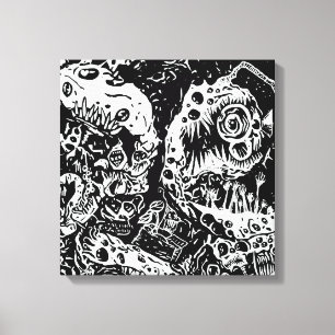 Toile Cauchemar aux dents pointues, noir et blanc