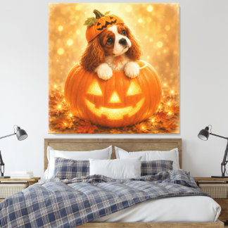 Toile Cavalier King Charles Spaniel Halloween Citrouille