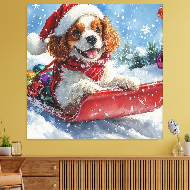 Toile Cavalier King Charles Spaniel Traîneau de Noël (Insitu(Salon))