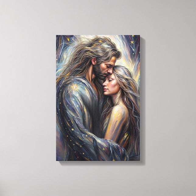 Toile Céleste Embrace Romantique Starry Night Art (Recto)