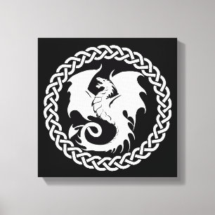 Toile Cercle celtique Dragon noir blanc