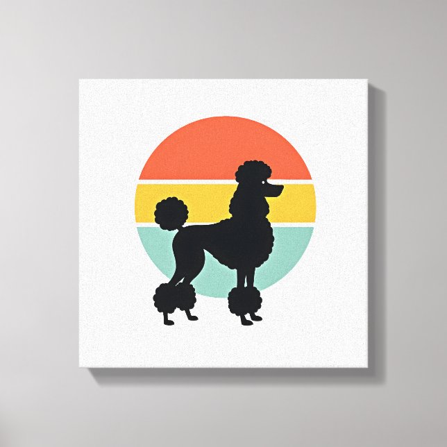 Toile Cercle de silhouette de chien rétro coucher de sol (Recto)