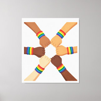 Toile Cercle d'unité LGBTQIA+ avec bracelets arc-en-ciel