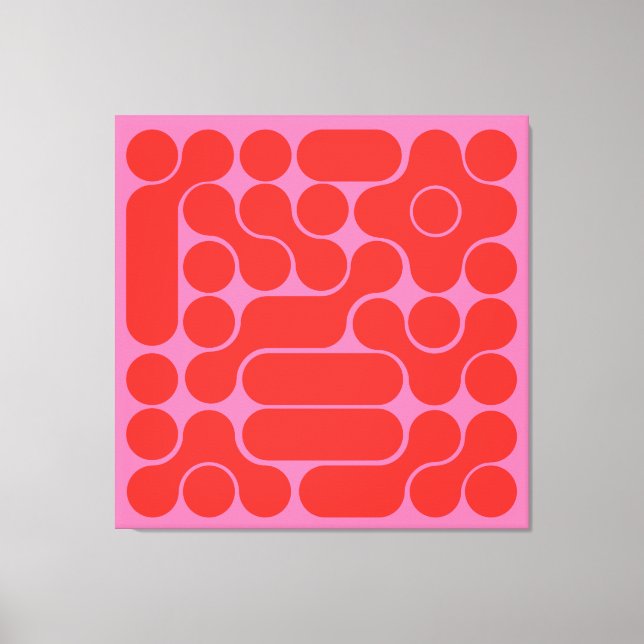 Toile cercle rouge rétro et rose chaud abstrait (Recto)