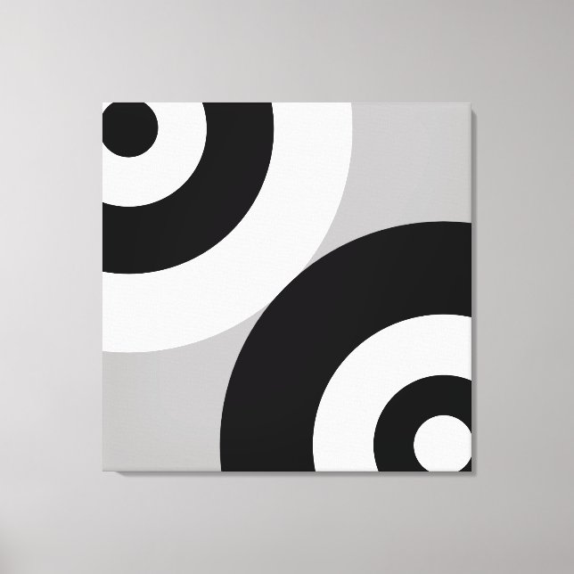 Toile Cercles abstraits noir et blanc sur gris (Recto)
