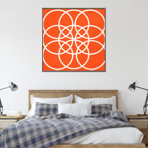 Toile Cercles en spirale blancs sur fond orange