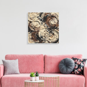 Toile Cercles Rayés Peinture Abstraite - Crème, Mocca