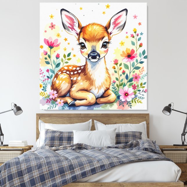 Toile Cerf aquarelle florale (Insitu(Chambre))