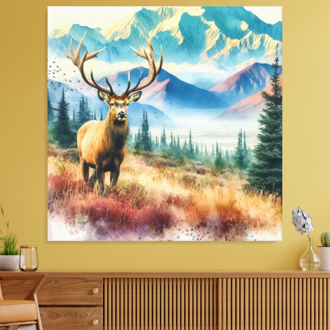 Toile Cerf aux bois à l'aquarelle  (Insitu(Salon))