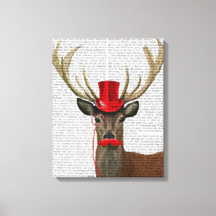 Toile Cerf avec chapeau rouge et moustache