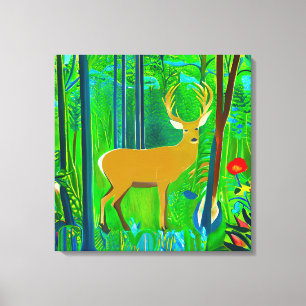 Toile Cerf dans un cadre forestier d'Imaginaire