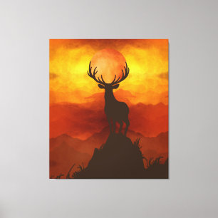 Toile Cerf élaphe au sommet de la montagne au coucher du