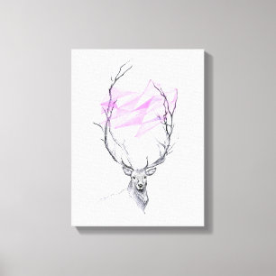 Toile Cerf et dessin de cœur géométrique rose Art animal