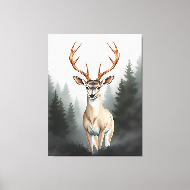 Toile Cerf Majestueux dans une Forêt Brumeuse – Faune Tr (Recto)