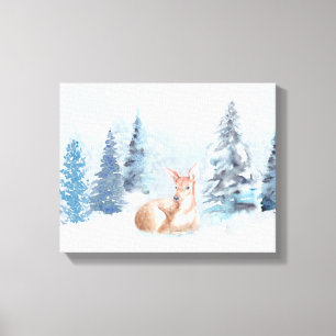 Toile Cerfs communs chics d'aquarelle d'hiver dans la