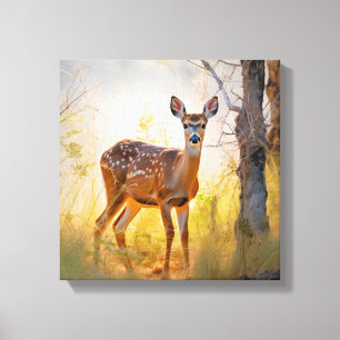 Toile Cerfs Élégants dans la Forêt Dessin Nature