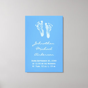 Toile C'est un garçon Blue Baby Footprints Faire-part de