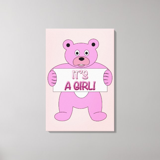 Toile C'est une fille rose ours (Recto)