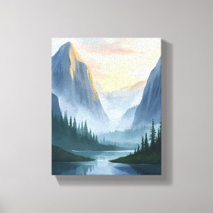 Toile Chaîne de montagnes brumeuses Peinture aquarelle d
