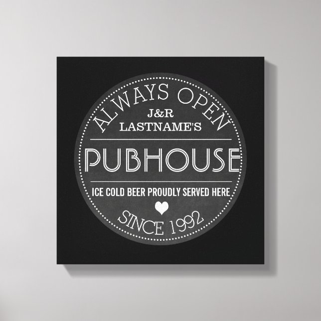 Toile Chalkboard Custom Couple Pubhouse avec Mariage Yr (Recto)