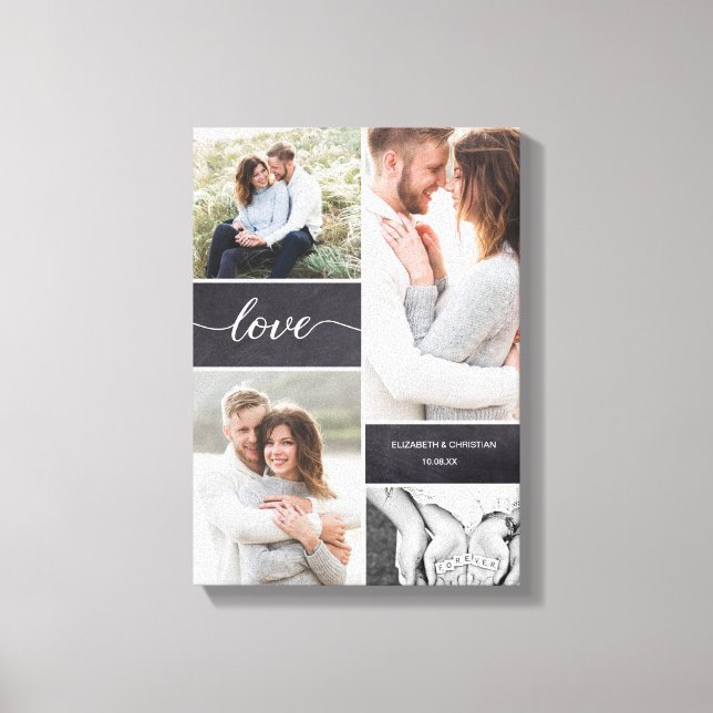 Toile Chalkboard Mariage Photo Collage Love script (Recto)