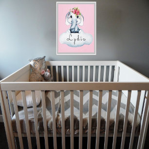 Toile Chambre de Nursery Éléphant de Bébé Personnalisée