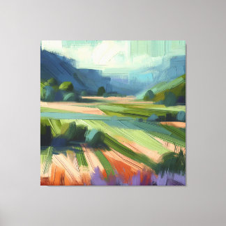Toile Champ abstrait avec ciel vert, nuances roses