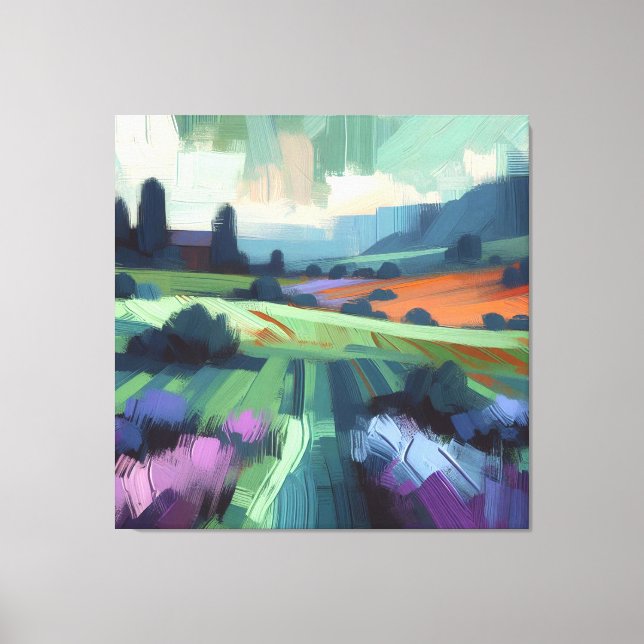 Toile Champ Abstrait avec ciel vert, Vert bleu (Recto)