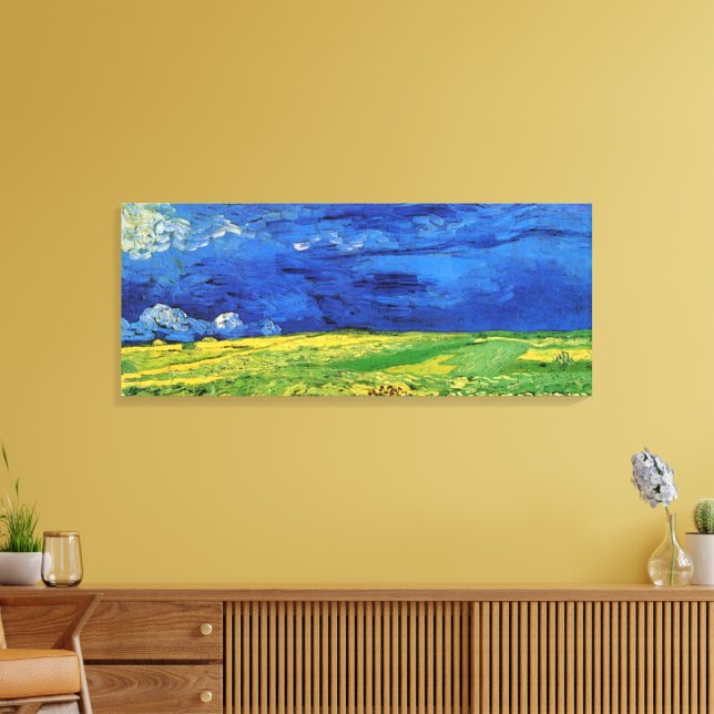 Toile Champ de blé sous ciel nuageux par Vincent van Gog (Insitu(Salon))