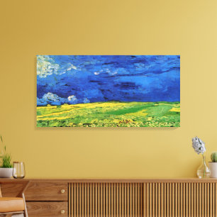 Toile Champ de blé sous un ciel nuageux par Vincent van 